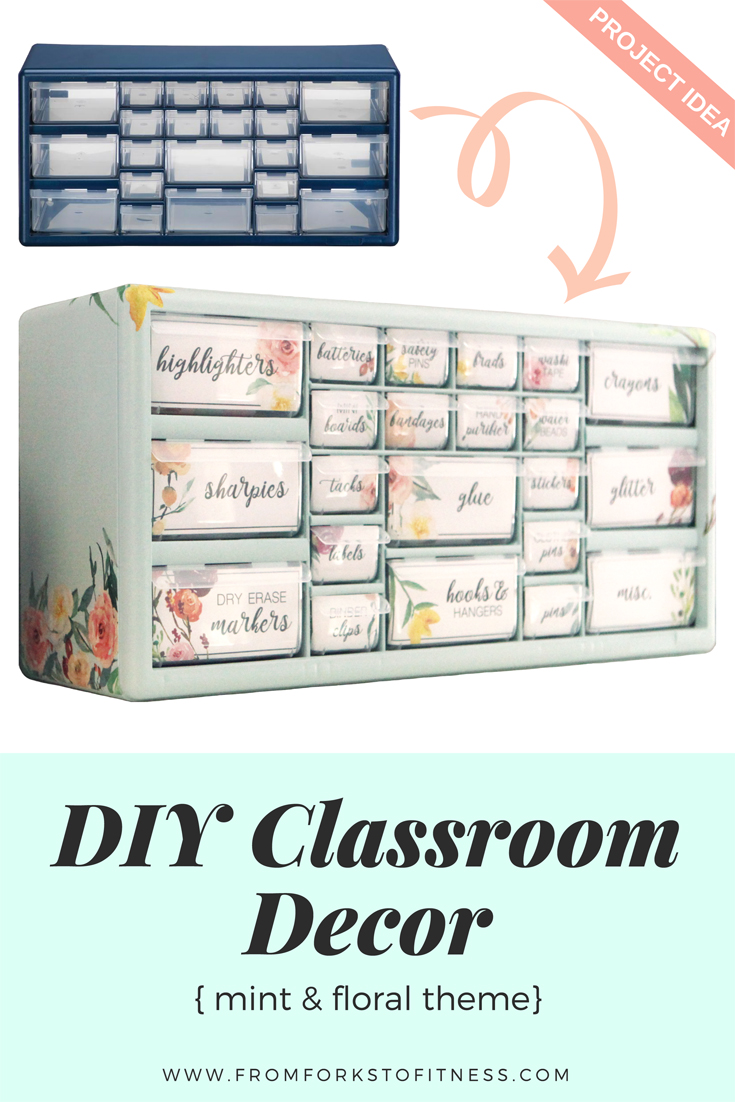 Whip up this DIY classroom decor project to get your teaching space beautifully organized. You'll be hoarding oodles of classroom supplies in no time with this (free!) simple craft tutorial. #classroomdecor #classroomorganization #classroomtheme #homeschool #teacher #mint