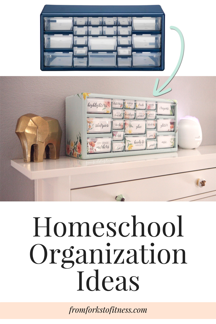 Mint & floral DIY organizer for homeschool classroom #homeschooldecor #homeschooling #homeschoolorganization #cricut
